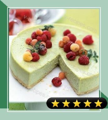 Green Tea Cheesecake with Raspberries and Raspberry-Mint Tisane recipe