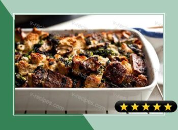 Savory Bread Pudding With Kale and Mushrooms recipe
