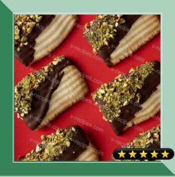 Chocolate-Dipped Spritz Washboards with Pistachios recipe