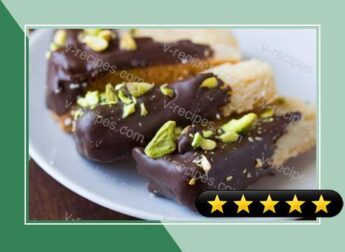 Chocolate-Dipped Cardamom Shortbread with Salted Pistachios recipe