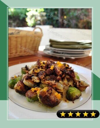 Pan-Roasted Sprouts with Caramelized Onions & Pecans recipe
