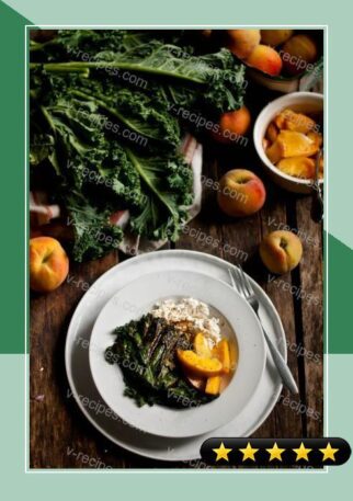 Grilled Kale Salad with Peaches and Ricotta recipe