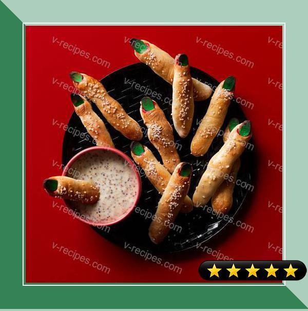 Witch's Finger Bread Sticks with Maple Mustard Dip recipe