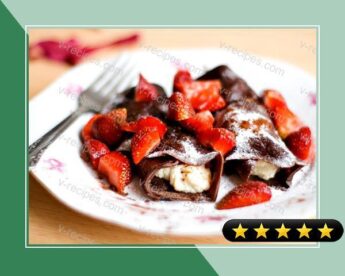 Dark Chocolate Crepes with Creme and Strawberries recipe
