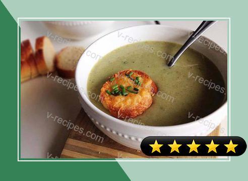 Broccoli Soup with Cheddar Chive Crostini recipe