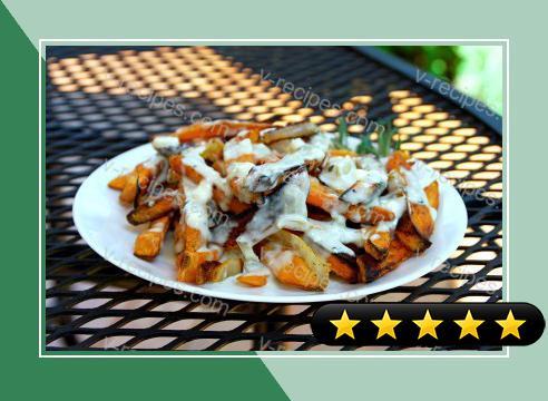 Sweet Potato Oven Fries with Blue Cheese Fondue recipe