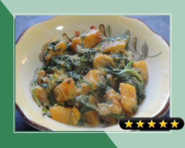 Butternut Squash W/ Wilted Spinach and Blue Cheese recipe
