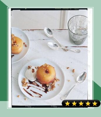 Cider-Poached Apples with Candied Walnuts, Rum Cream, and Cider Syrup recipe