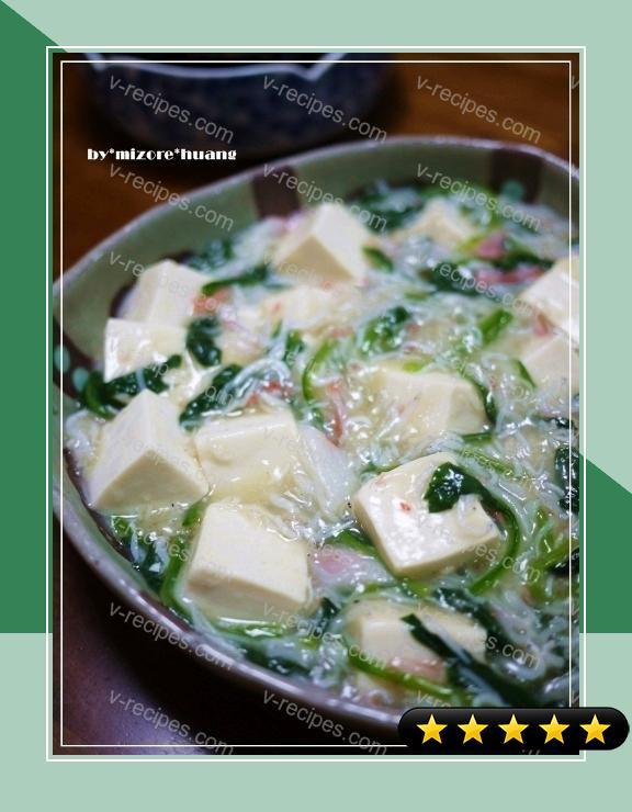 Taiwanese Tofu in Thick Sauce with Spinach and Shirasu recipe