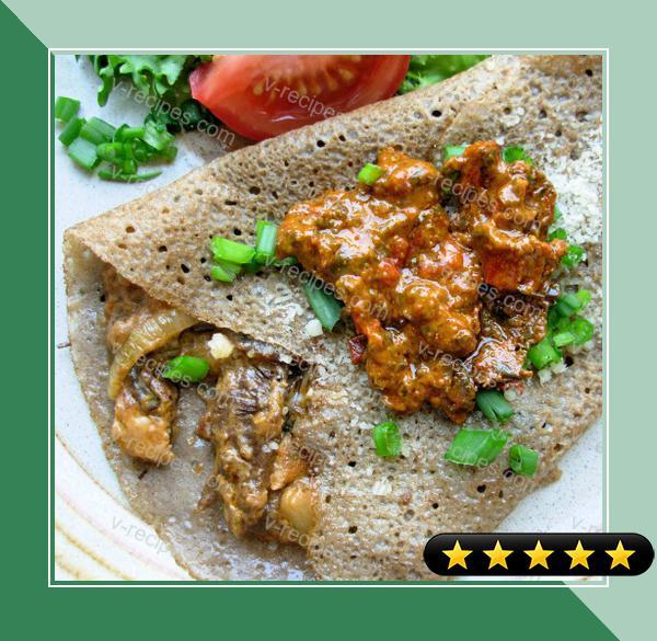 Scallion Wild Rice Crepes, Mushroom Filled W/ Red Pepper Sauce recipe