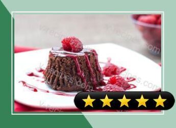Lava Style Cakes with Chocolate Pudding and Raspberry Sauce recipe