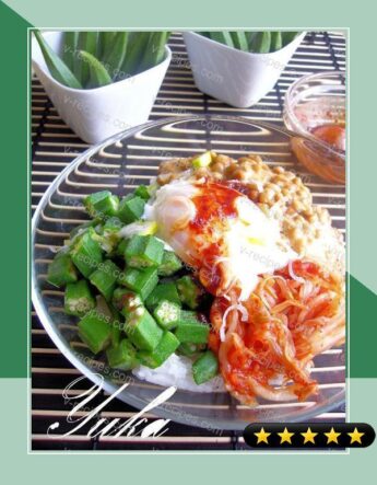 Okra, Natto, and Kimchi Rice Bowl recipe