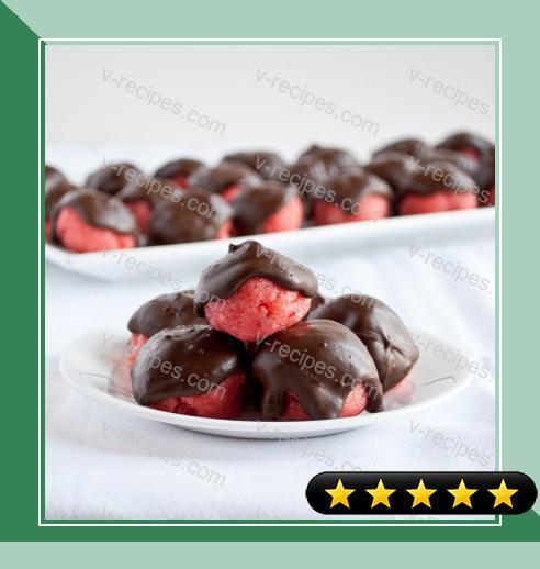 Strawberry Cream Cheese Cake Balls with Chocolate Caps recipe