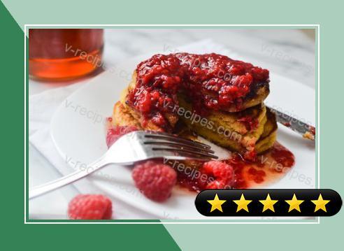 Honey Cornbread Pancakes with Raspberry Sauce recipe