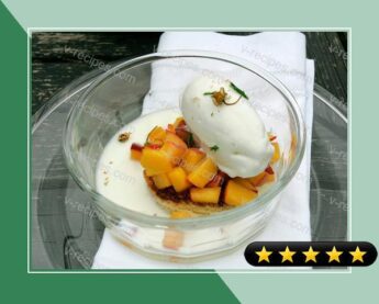 Macerated Peaches With Chamomile Ice Milk and Brioche recipe