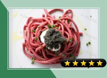 Beet Pasta with Creme Fraiche and Caviar recipe